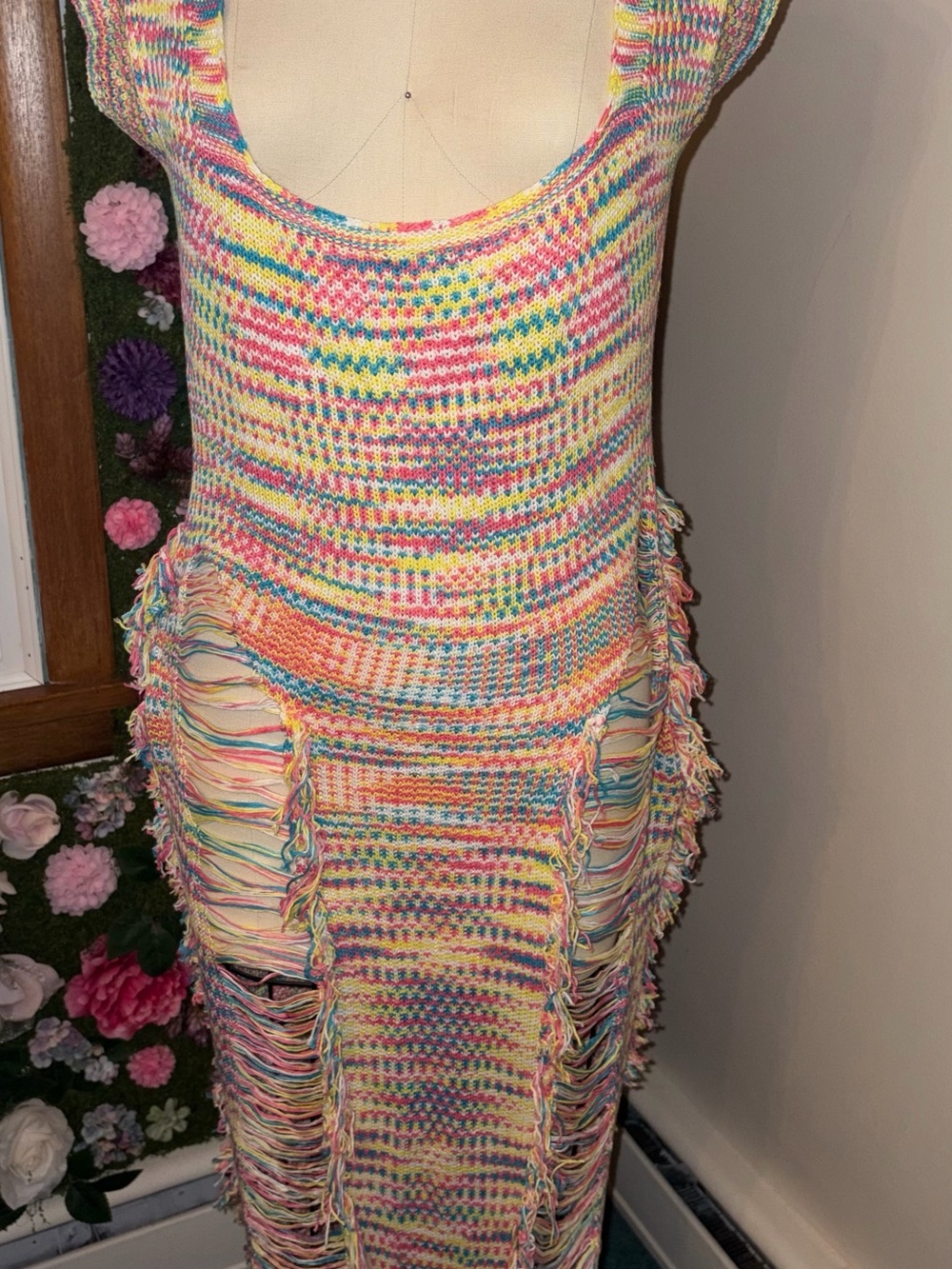 Fashion Nova Pastel Multicolor Fringe Knit Dress